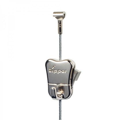 STAS cobra steel cable + zipper hook for secure picture hanging, fitting STAS rail systems.